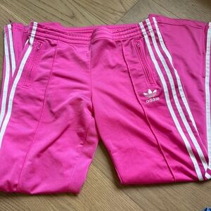 Vintage Bright Pink Adidas Track Pants Zip Pockets Adjustable Leg